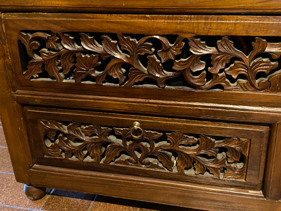 Floral Carved Teak Storage Bench