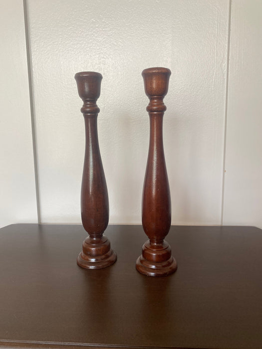 2 Wooden Candle Stick Holders